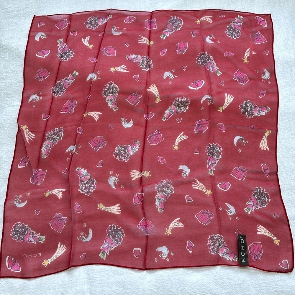 Echo Red Love Theme Sheer Silk Square Scarf